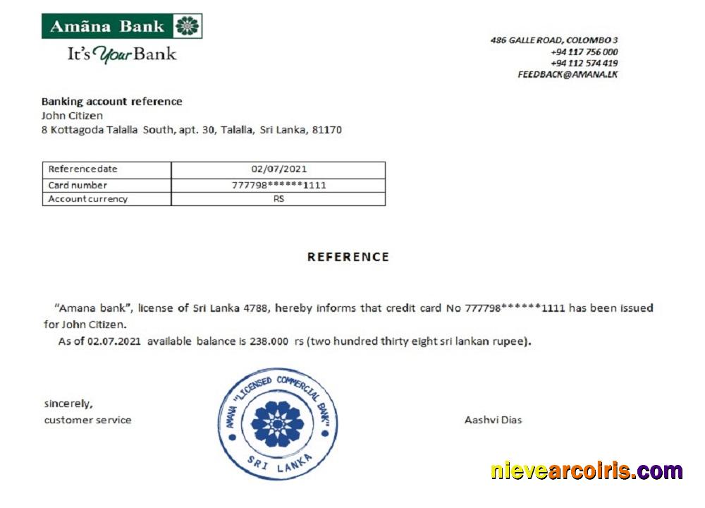 Sri Lanka Amana bank reference